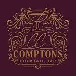 Comptons Cocktail Bar crest — a gold coupe glass framed by scrollwork monogram